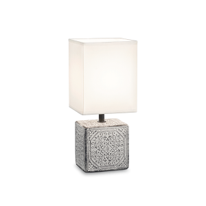 Lampa nocna ceramiczny szary korpus z dekoracjami i biały abażur z tkaniny Ideal Lux 245348 Kali-1 E14 29cm x 12cm