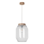 Lampa wisząca szklany podłużny klosz drewniana podsufitka dębowa Britop 169010174 Vaso 1xE27
