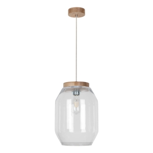 Lampa wisząca szklany podłużny klosz drewniana podsufitka dębowa Britop 169010174 Vaso 1xE27