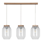 Lampa wisząca trzy szklane klosze przezroczyste z jasnym drewnem Britop 169110374 Vaso 3xE27