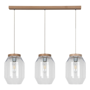 Lampa wisząca trzy szklane klosze przezroczyste z jasnym drewnem Britop 169110374 Vaso 3xE27