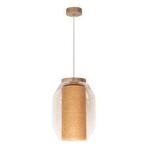 Lampa wisząca w stylu boho z prawdziwym drewnem dębowym Britop 179010174 Vaso Jute E27 25cm