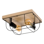 Lampa sufitowa drewniana podstawa dębowa loft na dwie żarówki czarna metalowa osłona Britop 92042274 Netuno 2xE27 