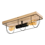 Lampa sufitowa drewniana podstawa dębowa loft na dwie żarówki metalowa osłona czarna Britop 92043274 Netuno 2xE27