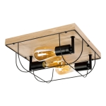 Lampa sufitowa kwadratowa podstawa drewniana loft metalowa osłona z drutu Britop 92043374 Netuno 3xE27