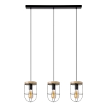  Lampa wisząca loftowa trzy abażury druciane czarne z drewnianym elementem na listwie  Britop 184159304 Netuno 3xE27