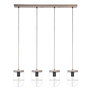 Lampa wisząca cztery industrialne loftowe klosze srebrne druciane na drewnianej sosnowej listwie szara bejca Britop 1871759457 Netuno 4xE27