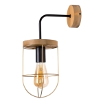 Lampa ścienna kinkiet metalowa osłona złota na żarówkę dekoracyjną drewniana podstawa sosnowa loft industrialna Britop 9201517104 Netuno 1xE27