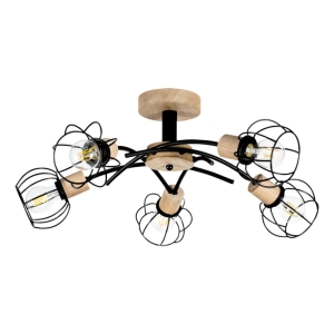Lampa sufitowa drewniana pięć abażurów z czarnych metalowych prętów na żarówki dekoracyjne Britop 8224574 Viviane 5xE27