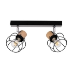 Lampa sufitowa czarna listwa na dwa reflektorki loftowe małe abażury z metalu z drewnem Britop 26114204 Phiphi 2xE27 45cm
