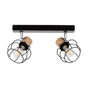 Lampa sufitowa czarna listwa na dwa reflektorki loftowe małe abażury z metalu z drewnem Britop 26114204 Phiphi 2xE27 45cm