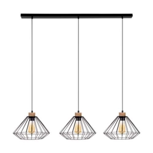 Lampa wisząca druciana trzy metalowe abażury czarne w kształcie diamentu na listwie Raquelle Wisząca Britop 187119304 3xE27