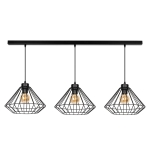 Lampa wisząca trzy metalowe klosze druciane czarne ażurowe w kształcie diamentów Britop 187149304 Raquelle 3xE27