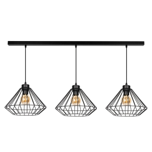 Lampa wisząca trzy metalowe klosze druciane czarne ażurowe w kształcie diamentów Britop 187149304 Raquelle 3xE27