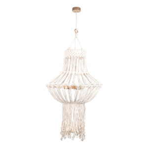 Lampa wisząca żyrandol boho z frędzlami jasne beżowe sznurki Britop 18737374 Samba 3xE27