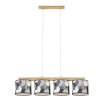 Lampa wisząca cztery okrągłe abażury w geometryczne wzory drewniana dębowa listwa Britop 524810404 Espacio 4xE27 86cm