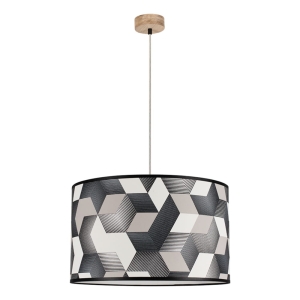  Lampa wisząca z abażurem z tkaniny w geometryczne wzory drewniana podsufitka Britop 16480174 Espacio 1xE27 50cm