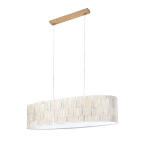 Lampa wisząca owalna podłużna abażur z tkaniny nad stół listwa drewniana Britop 17150274 Malo 2xE27