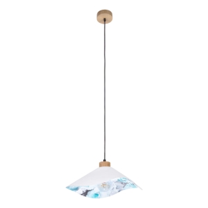 Lampa wisząca falisty abażur z tkaniny biały z niebieskim akwarelowym wzorem od wewnątrz Britop 1614619174 Hattu Floral 1xE27 40cm