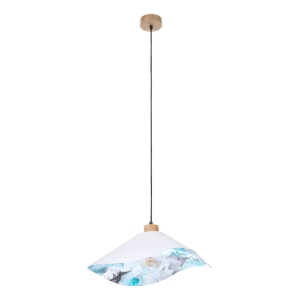 Lampa wisząca falisty abażur z tkaniny biały z niebieskim akwarelowym wzorem od wewnątrz Britop 1615619174 Hattu Floral 1xE27 50cm