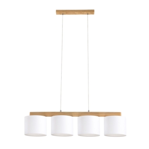  Lampa wisząca podłużna nas stół prostokątny białe abażury jasne drewno Wisząca Britop 524410404 Aprillia 4xE27 86cm