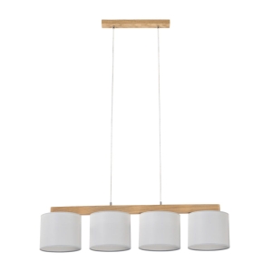 Lampa wisząca podłużna nad stół prostokątny szare abażury jasne drewno dębowe Britop 524510404 Aprillia 4xE27 86cm