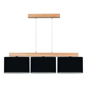 Lampa wisząca podłużna trzy czarne abażury na drewnianej listwie Britop 875410374 Cadre 3xE27 95cm