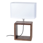 Lampa nocna drewniana kwadratowa podstawa biały abażur z tkaniny drewno bukowe orzech Britop 7702976 Cadre 1xE27