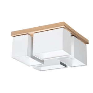 Lampa sufitowa plafon kwadratowa drewniana podstawa cztery abażury szare Britop 2453474 Paloma 4xE27 45x45cm