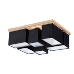 Lampa sufitowa prostokątna jasne drewno czarne kwadratowe prostokątne abażury Britop 2454674 Paloma 6xE27