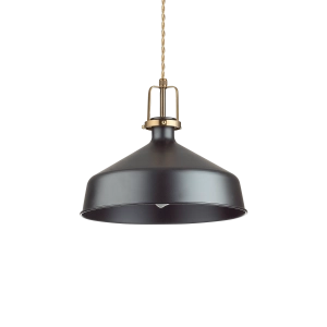 Lampa wisząca do kuchni czarny klosz złote dodatki i kabel w oplocie Ideal Lux 249056 Eris-2 E27 21cm x 210cm