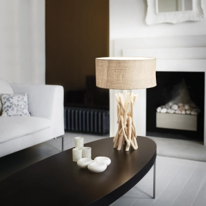 Lampa nocna stołowa drewniana podstawa gałęzie i okrągły materiałowy abażur Ideal Lux 129570 Driftwood E27 40cm x 52cm