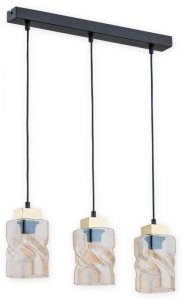 Lampa wisząca bursztynowe klosze i złote dodatki na czarnej listwie Lemir O2963 W3 CZA + ZL Meru 3xE27