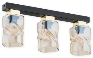 Lampa sufitowa czarna listwa z bursztynowymi kloszami i złotymi dodatkami Lemir O2963 P3 CZA + ZL Meru 3xE27