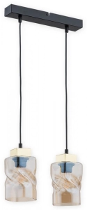 Lampa wisząca z dwoma bursztynowymi kloszami i złotymi dodatkami Lemir O2962 W2 CZA + ZL Meru 2xE27