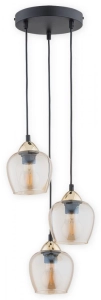 Czarna lampa wisząca z bursztynowymi kloszami i złotymi dodatkami Lemir O2993 W3 CZA + ZL Margo 3xE27