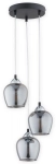 Czarna lampa wisząca z trzema dymnymi kloszami i chromowanymi dodatkami Lemir O2993 W3 CZA + CH Margo 3xE27