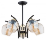 Czarny żyrandol z bursztynowymi kloszami i złotymi dodatkami Lemir O3075 W5 CZA + ZL Maral 5xE27