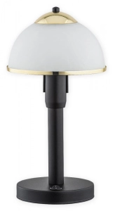 Czarna lampa stołowa z białym kloszem i złotymi dodatkami Lemir O2928 L1 CZA + ZL Lava E27