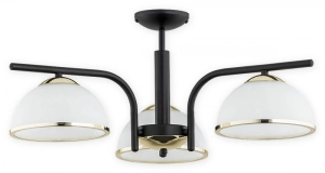 Czarna lampa sufitowa z białymi kloszami i złotymi dodatkami Lemir O2923 W3 CZA + ZL Lava 3xE27