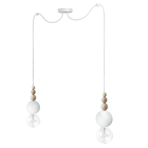 Lampa Wisząca Kolorowe Kable LBBIS2B09 Loft Bala 2 2xE27 biały/drewno bukowe