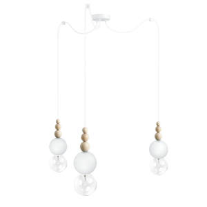Lampa Wisząca Kolorowe Kable LBBIS3B09 Loft Bala 3 3xE27 biały/drewno bukowe