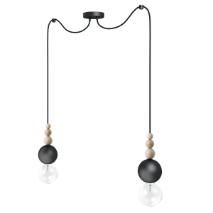 Lampa Wisząca Kolorowe Kable LBCZS2B04 Loft Bala 2 2xE27 czarny/drewno bukowe
