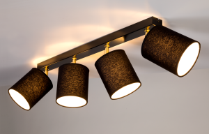 Lampa sufitowa cztery abażury z tkaniny czarne ze złotym mocowaniem Britop 56346404 Aprillia 4xE27 90cm