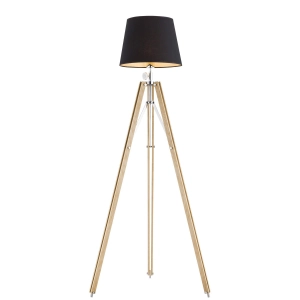 Lampa podłogowa trójnóg drewno naturalne i czarny abażur Argon 3421 Aster E27 150cm