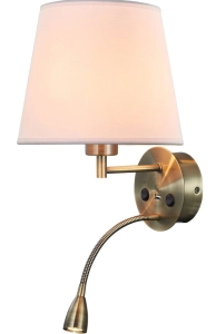 Lampa ścienna kinkiet abażur do sypialni mała lampka do czytania z włącznikiem i gniazdem USB antyczne złoto Mantra 6093 Caico Antique Brass E27