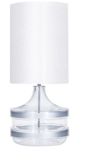 Lampa stołowa szklana podstawa z srebrnymi pasami i biały abażur 4Concepts L224281304 Baden E27 63cm x 42cm
