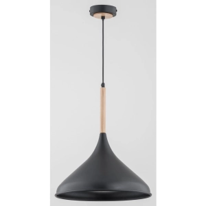 Lampa wisząca pojedyncza w stylu skandynawskim czarny metalowy klosz i drewniany stelaż Gasolina Alfa 60642 E27 90cm x 34cm