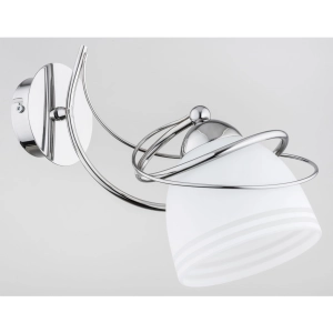Lampa ścienna kinkiet chromowany na spiralnym ramieniu biały szklany klosz zdobiony paskami Reto Alfa 26270 E27