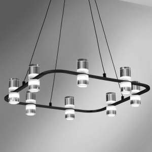 Piaskowa czarna lampa wisząca kwadratowa zaoblona rama i reflektory Vivida International 0085.30.NE Kingfort LED 8x4W 3000K